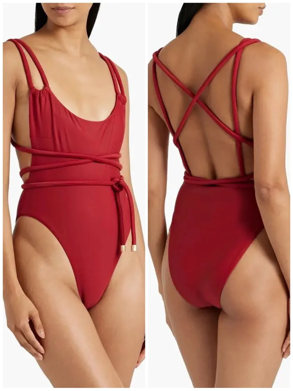 ANDREA IYAMAH LIMA ONEPIECE STRAPPY SWIMSUIT IN BRICK RED SIZE 6-8